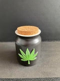 Embossed Hemp Leaf Matte Black Ceramic Stash Jar | 4"