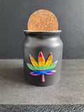 Embossed Hemp Leaf Matte Black Ceramic Stash Jar | 4"